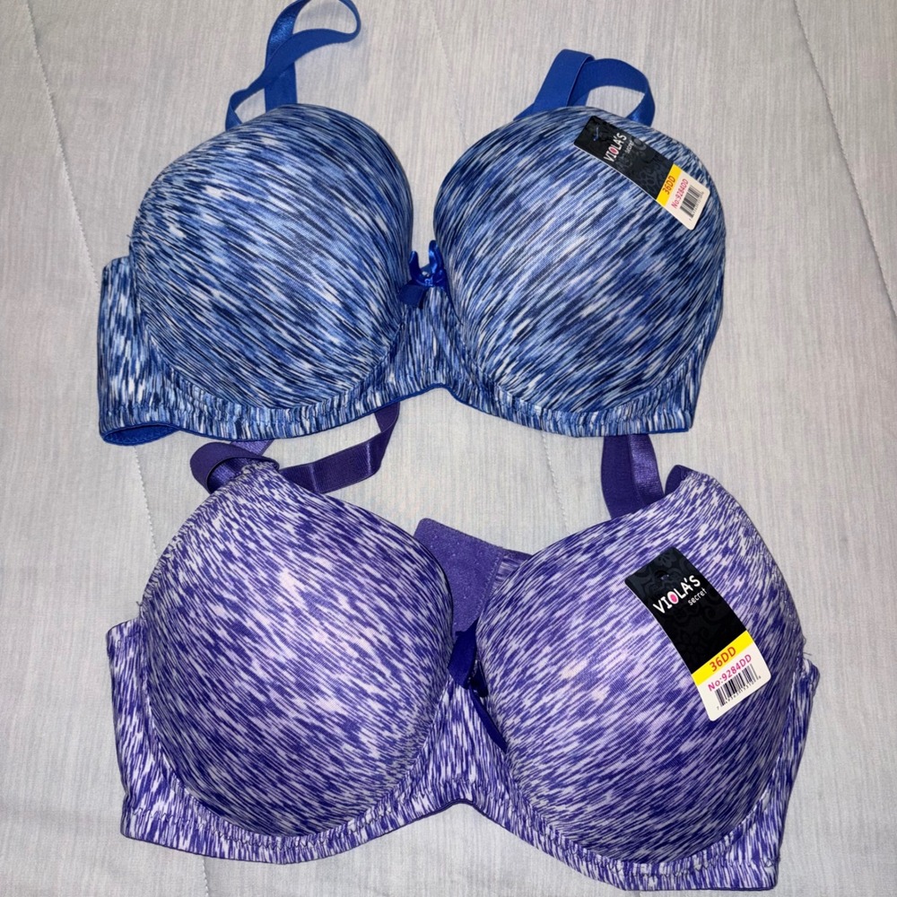 Viola's Secret 2 Pack Space Dye Underwire Bras Blue Purple 36DD‎ 9284DD NEW